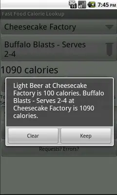 Fast Food Calorie Lookup android App screenshot 1